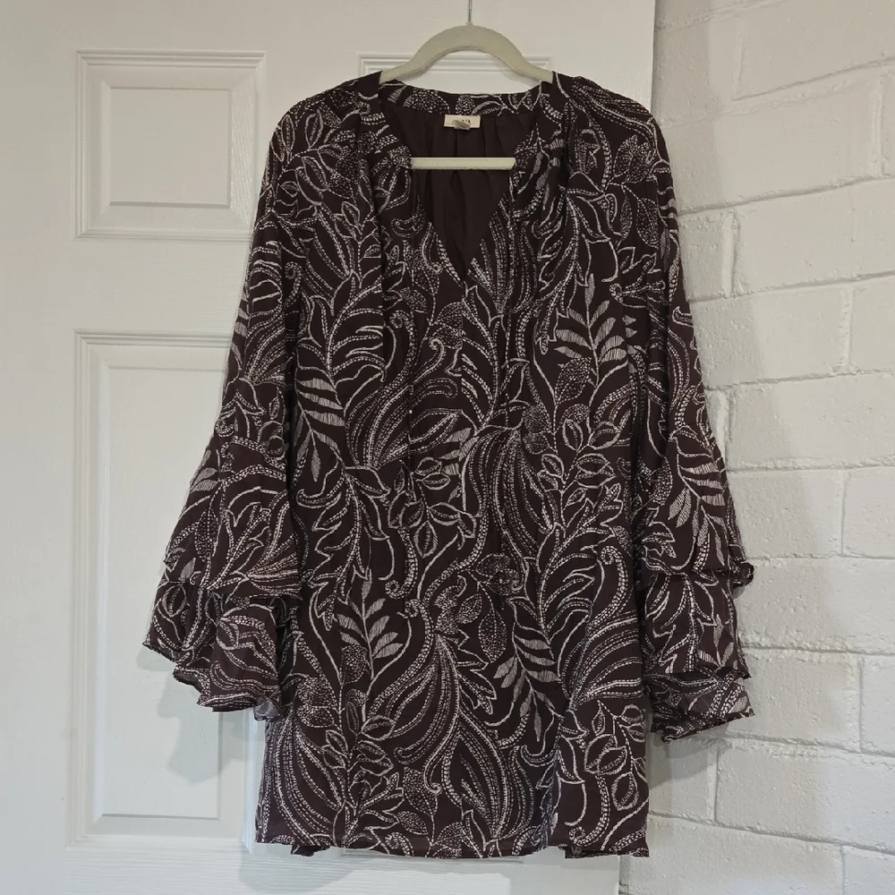 A.N.A A New Approach Brown Floral Long Sleeve Dress Lightweight Size Large